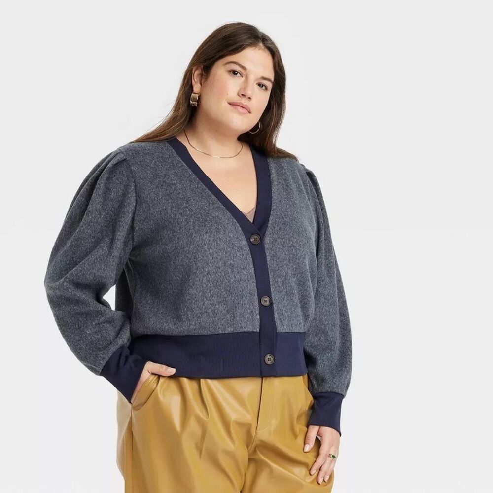 A New Day Gray V- neck Cardigan Sweater -Womens 2X - NEW
